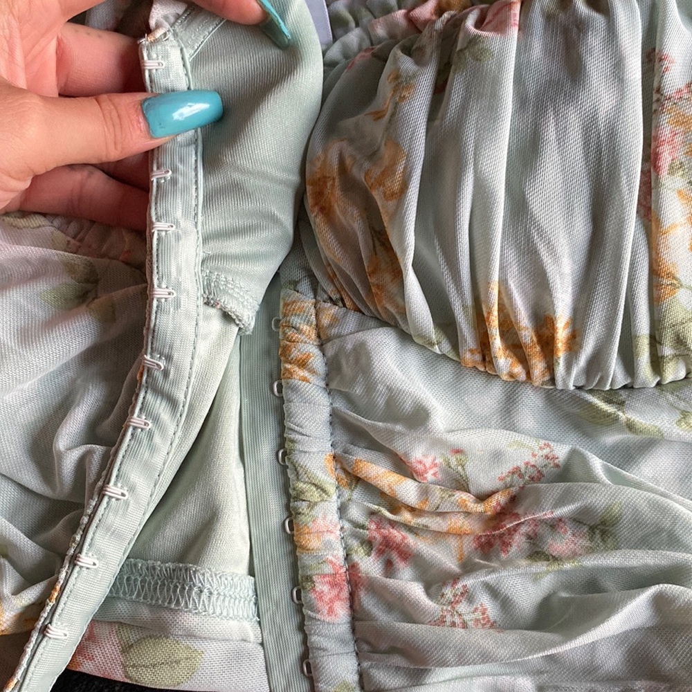 Teal flower crop top corset front windsor brand